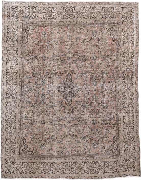 9' x 12' one-of-a-kind handmade vintage Mahal large size rug. Color palette: ivory, taupe, charcoal, blush, beige, slate