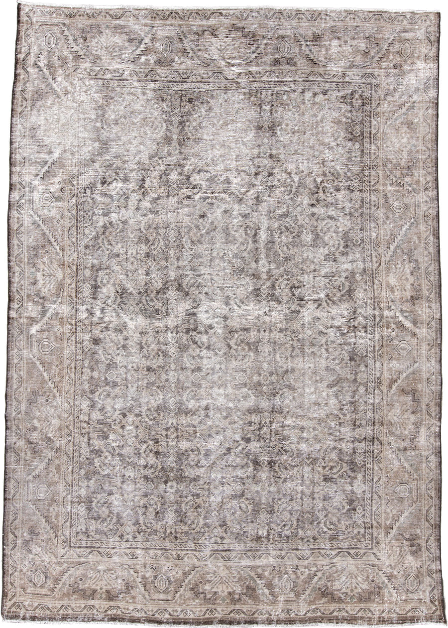 7' x 11' one-of-a-kind handmade antique Mahal large size rug. Color palette: taupe, ivory, beige, brown, greige, gray