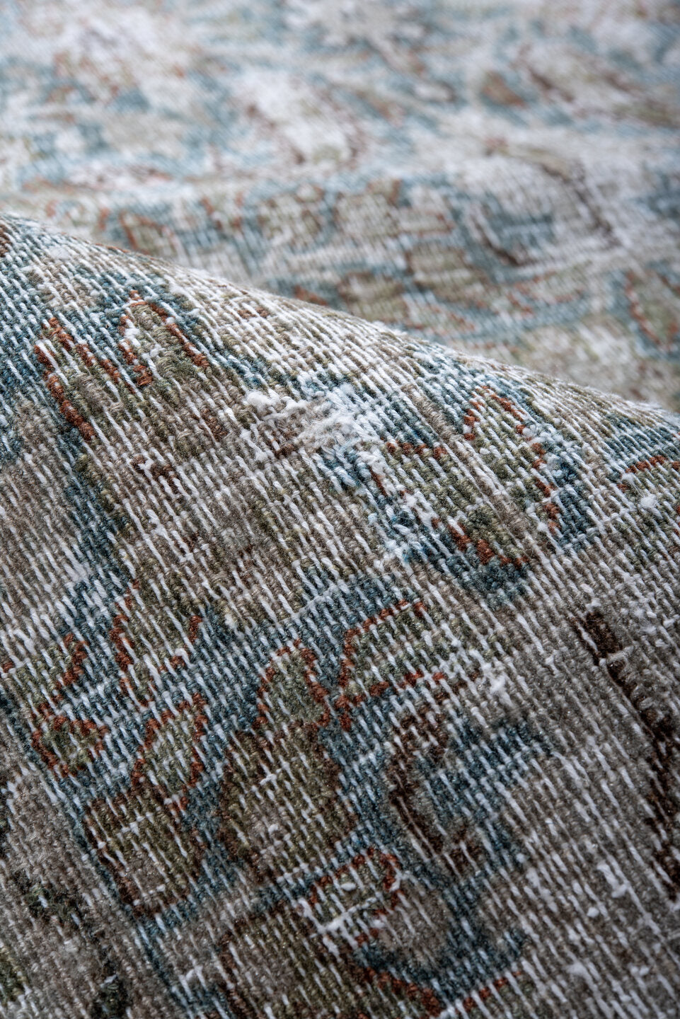 6' x 9' one-of-a-kind handmade antique Khorassan medium size rug. Color palette: ivory, pale blue, taupe, gray, muted rust