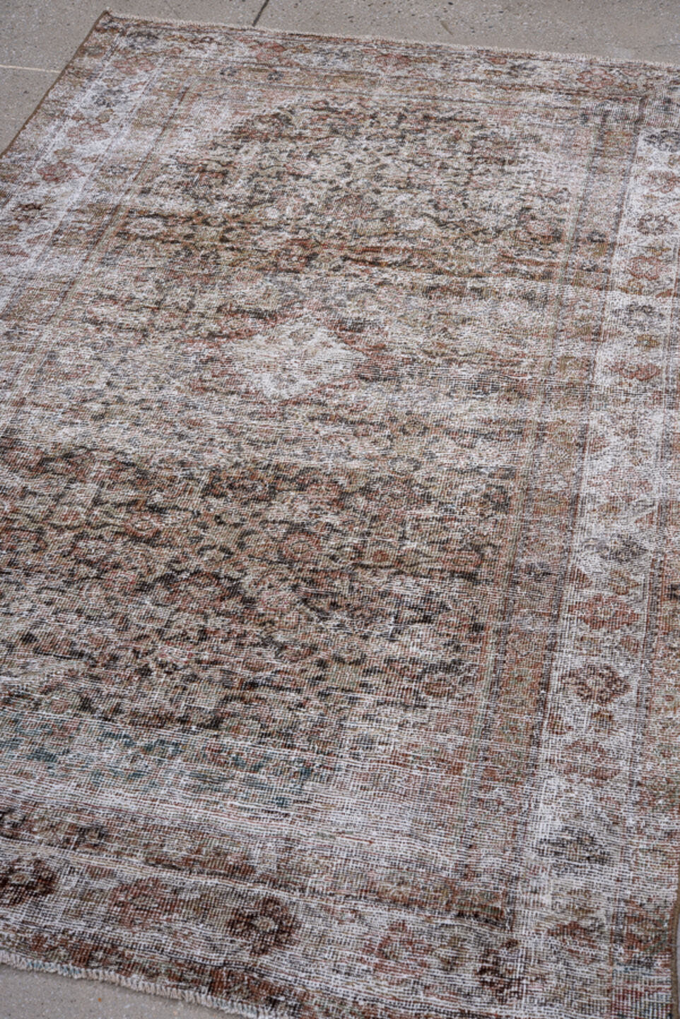 3' x 6' one-of-a-kind handmade antique Mahal small size rug. Color palette: ivory, taupe, rose, brown, charcoal, blush
