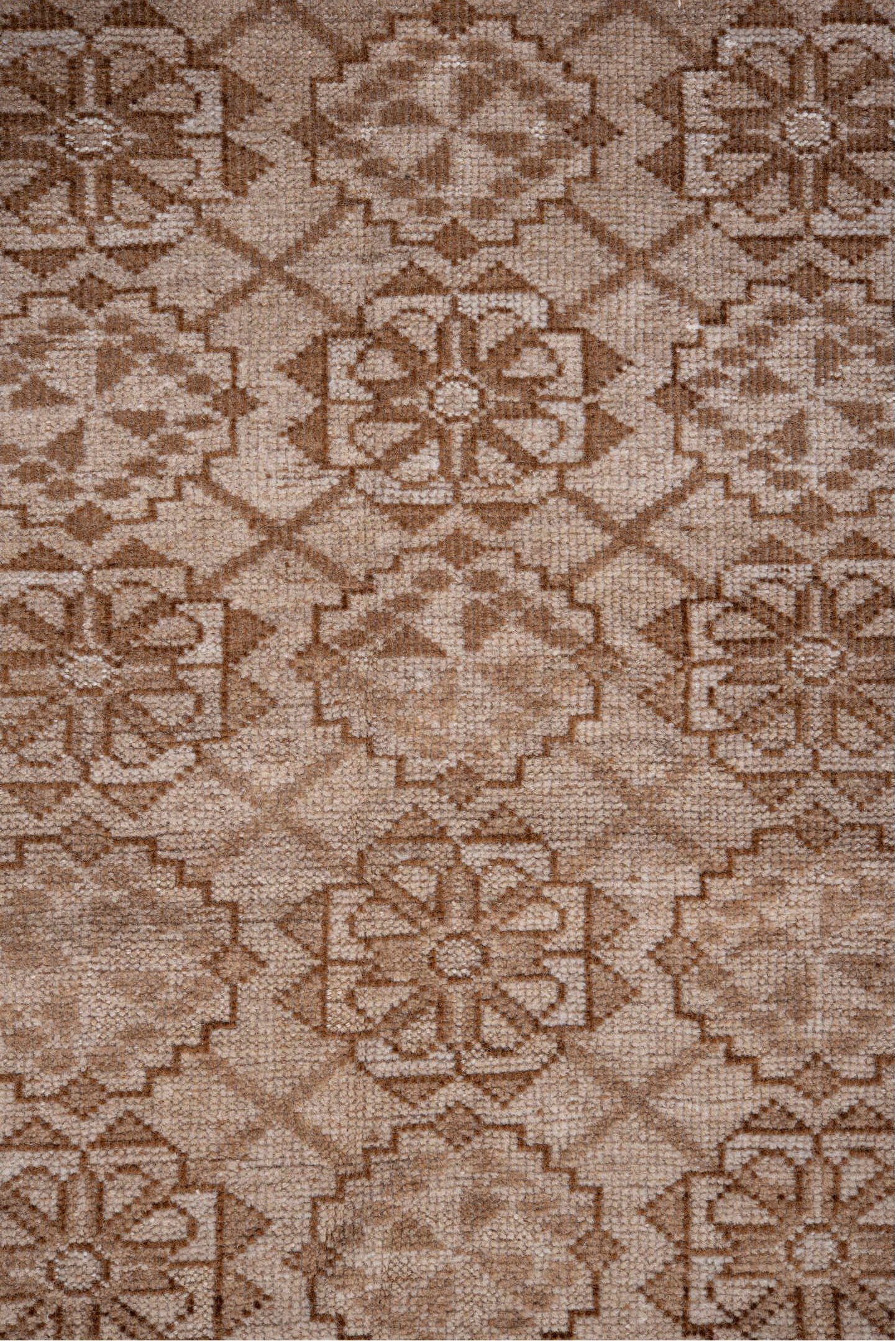 8' x 10' one-of-a-kind handmade vintage Afghan large size rug. Color palette: brown, gray, light gray, off-white, pink