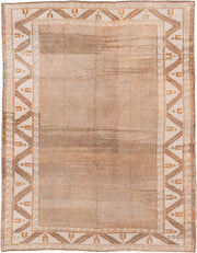 6' x 8' one-of-a-kind handmade antique Kars medium size rug. Color palette: camel, ivory, taupe, tan, brown, rust, beige
