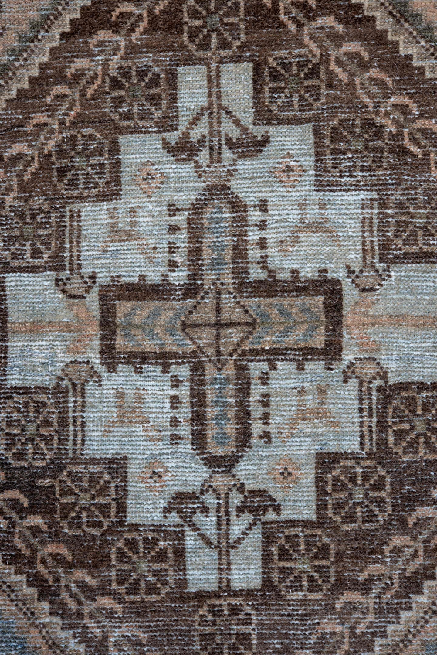 3' x 10' one-of-a-kind handmade antique Afshar runner rug. Color palette: ivory, brown, sky blue, taupe, camel, slate