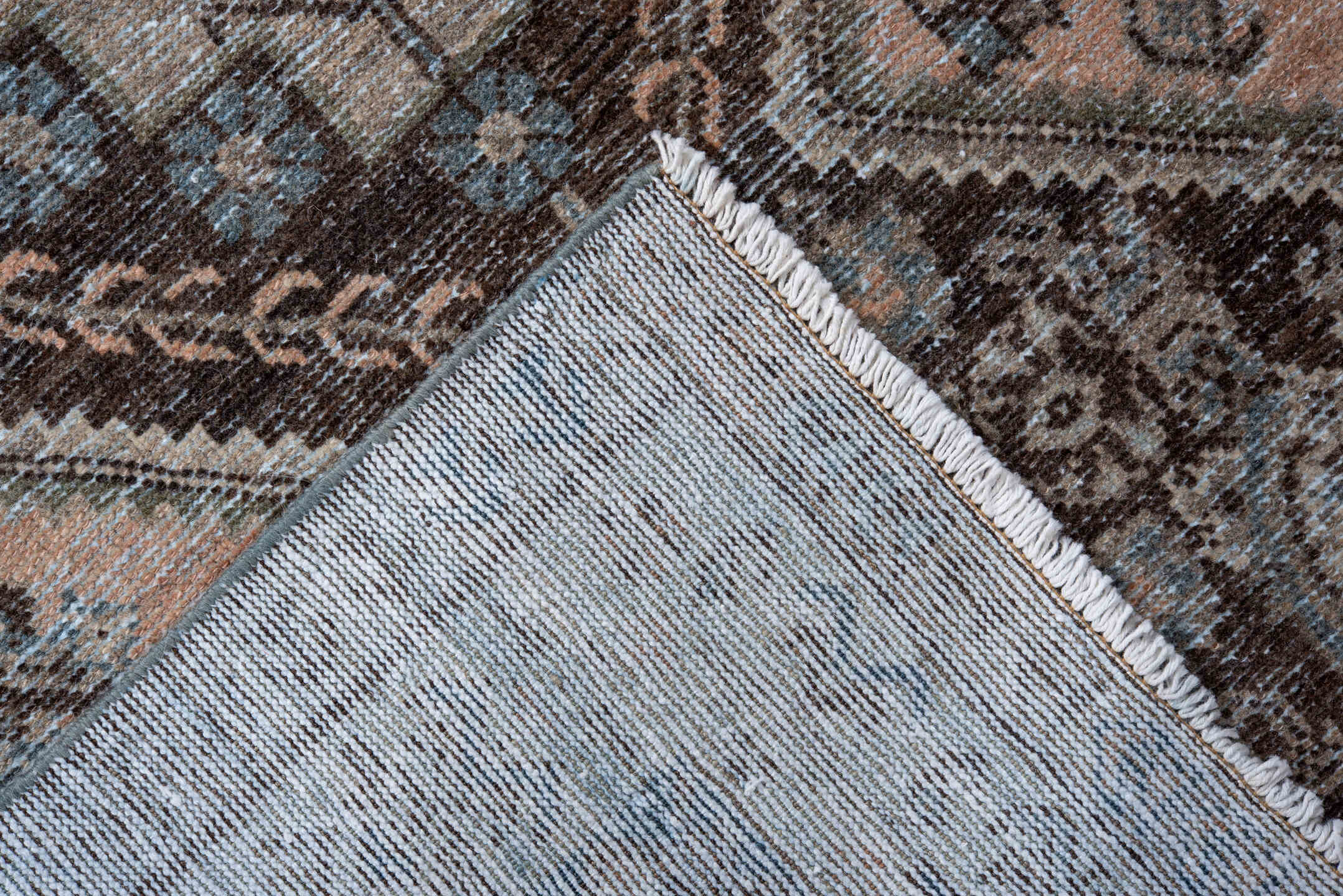 3' x 10' one-of-a-kind handmade antique Afshar runner rug. Color palette: ivory, brown, sky blue, taupe, camel, slate