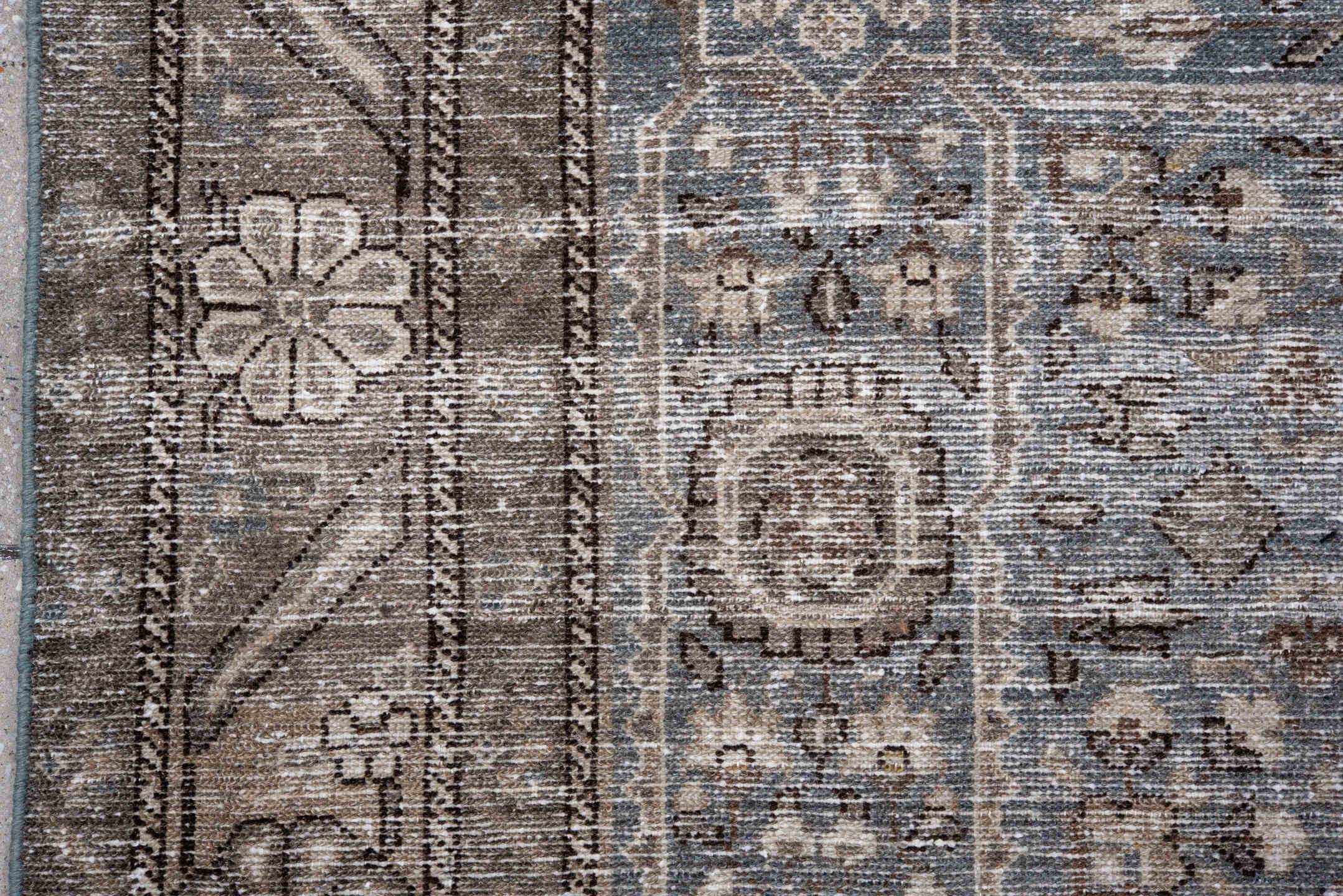 4' x 6' one-of-a-kind handmade vintage Malayer small size rug. Color palette: ivory, taupe, light blue, brown, beige, slate