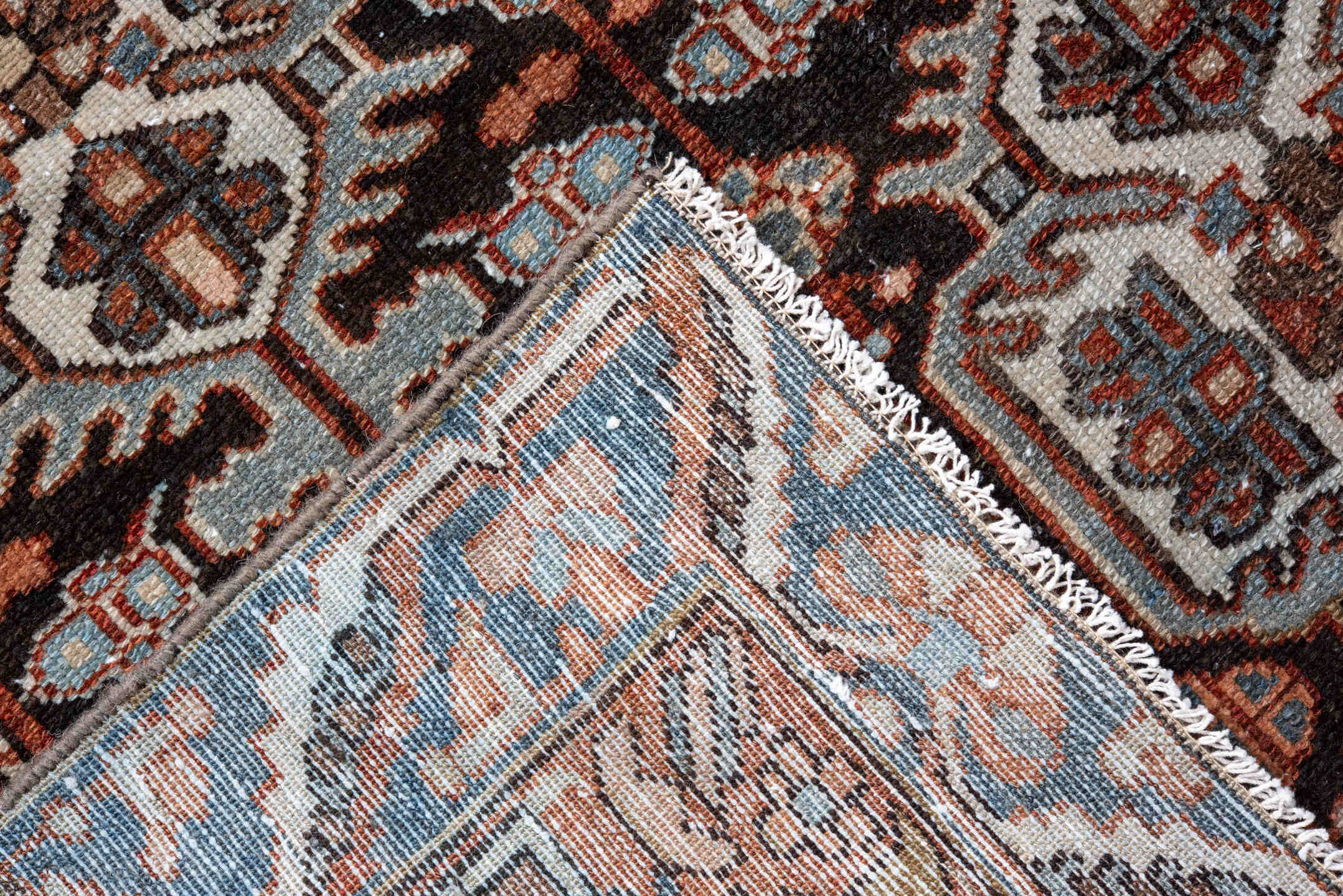 4' x 5' one-of-a-kind handmade vintage Baktiary small size rug. Color palette: black, brown, charcoal, gray, light gray