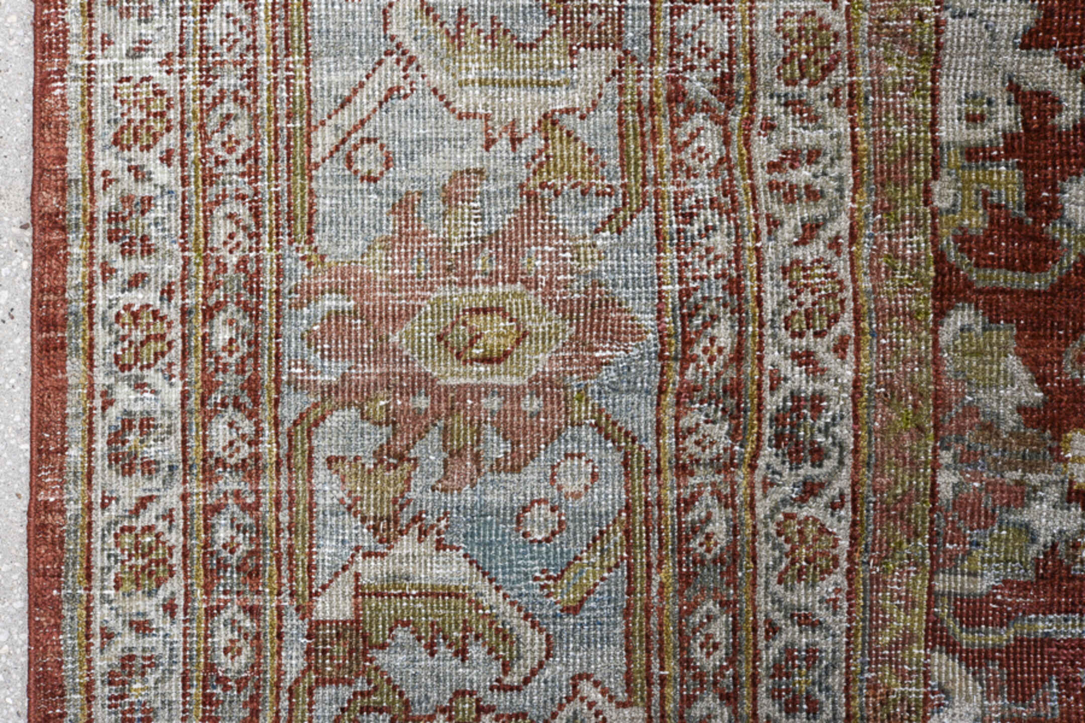 12' x 17' one-of-a-kind handmade vintage Sultanabad oversize rug. Color palette: rust, pale blue, ivory, taupe, sage, camel