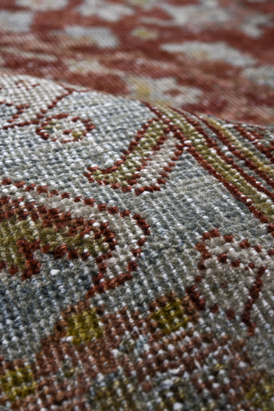 12' x 17' one-of-a-kind handmade vintage Sultanabad oversize rug. Color palette: rust, pale blue, ivory, taupe, sage, camel