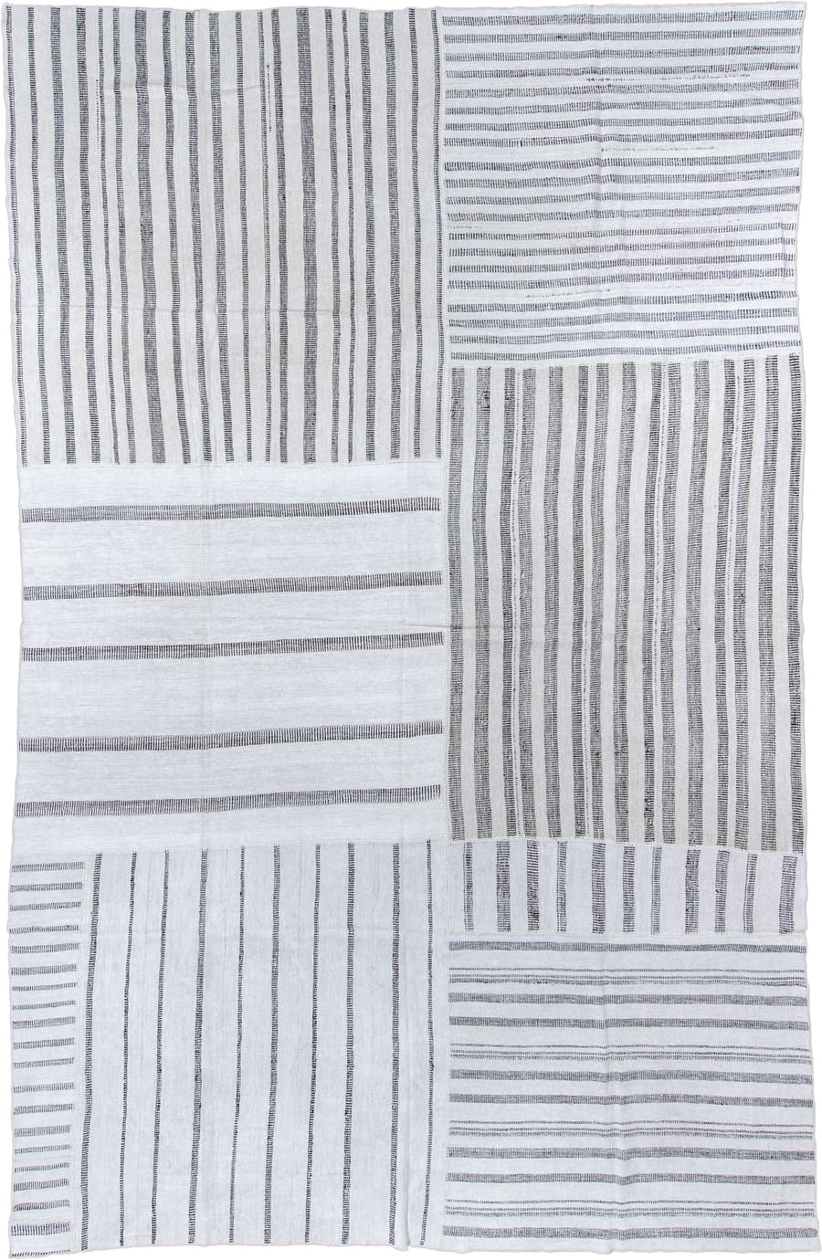 10' x 15' one-of-a-kind handmade vintage Kilim rug. Color palette: ivory, charcoal, gray, black