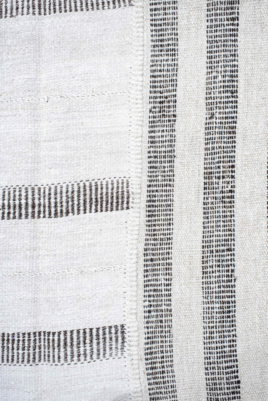 10' x 15' one-of-a-kind handmade vintage Kilim rug. Color palette: ivory, charcoal, gray, black