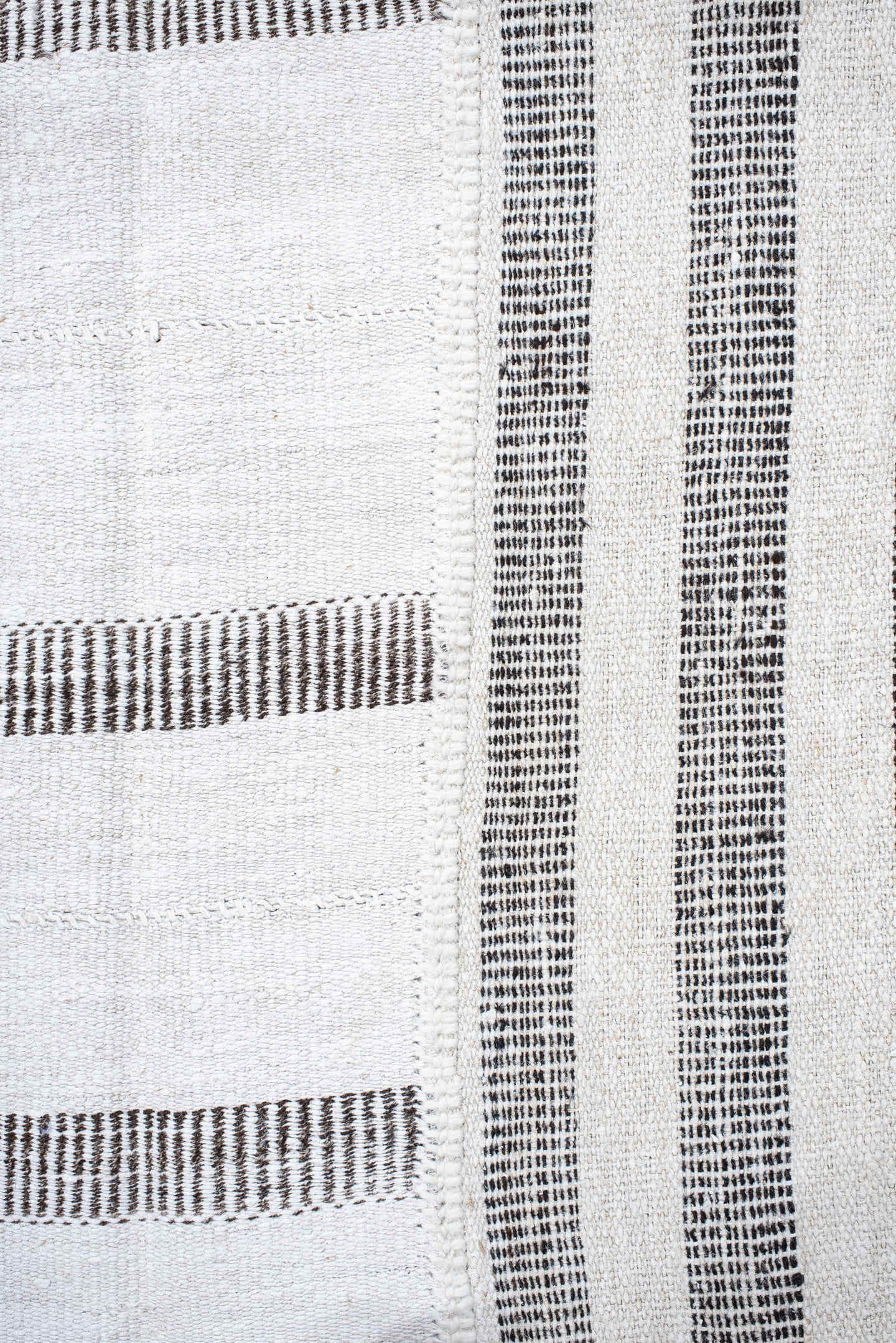 10' x 15' one-of-a-kind handmade vintage Kilim rug. Color palette: ivory, charcoal, gray, black