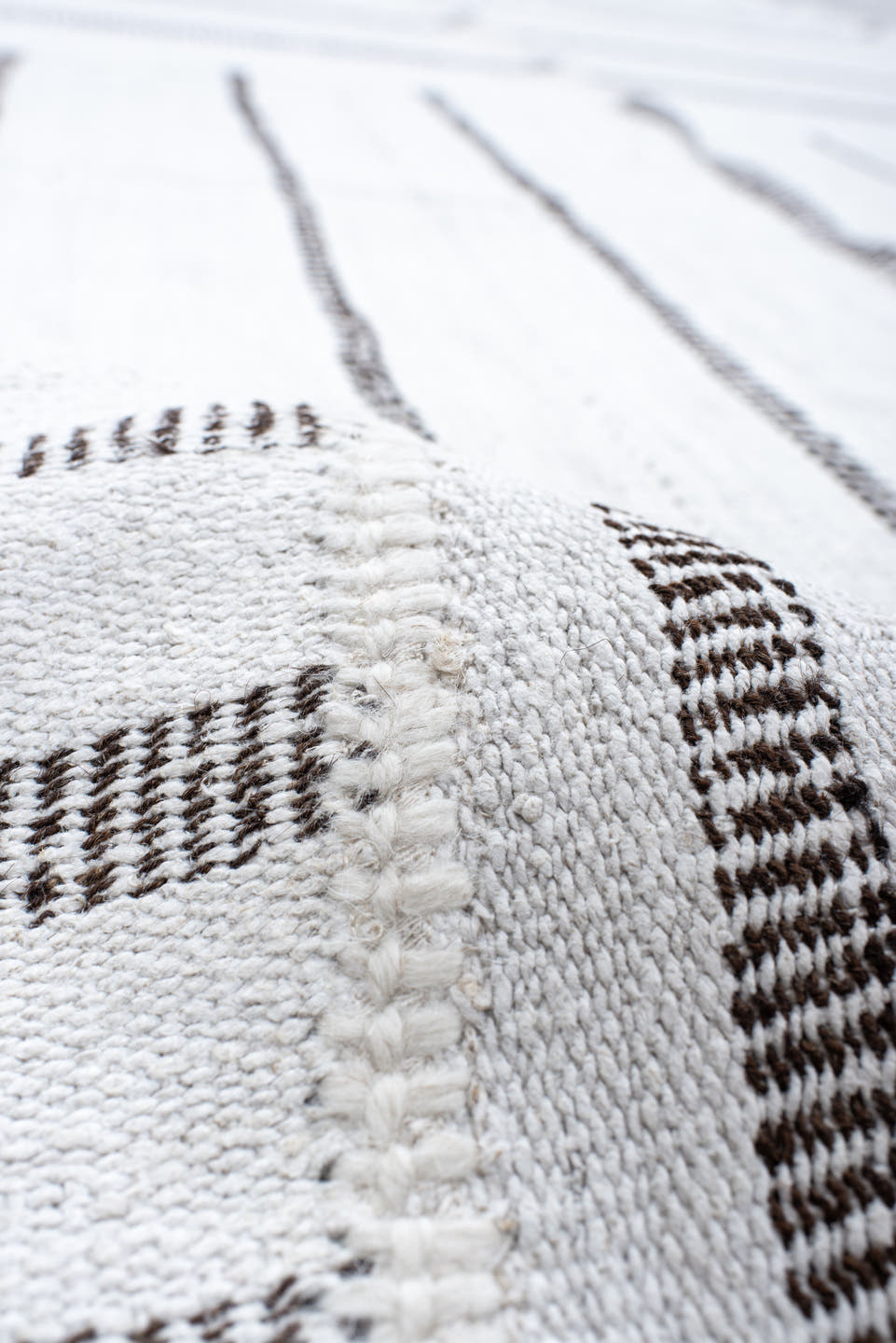 10' x 15' one-of-a-kind handmade vintage Kilim rug. Color palette: ivory, charcoal, gray, black