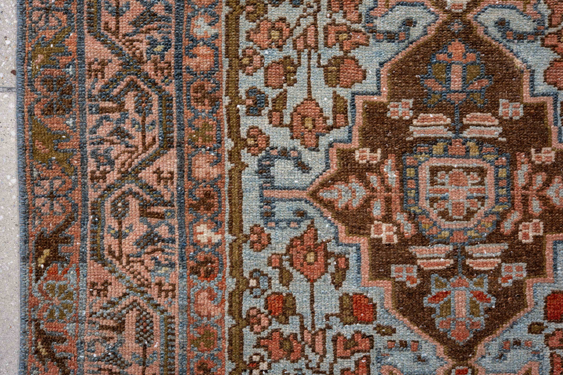 2' x 16' one-of-a-kind handmade antique Malayer runner rug. Color palette: light blue, rust, brown, ivory, rose, slate