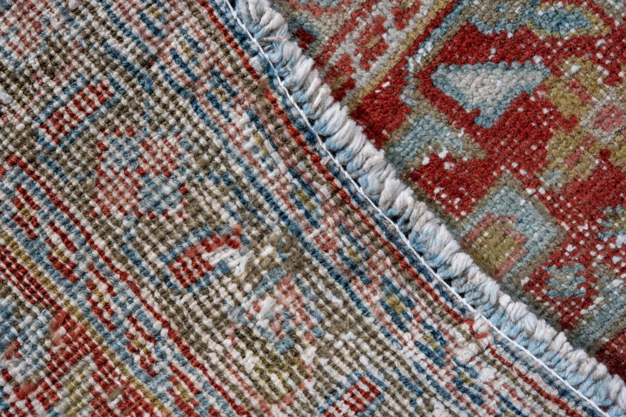 8' x 11' one-of-a-kind handmade antique Mahal large size rug. Color palette: blue, rust, ivory, terra cotta, sage, gold