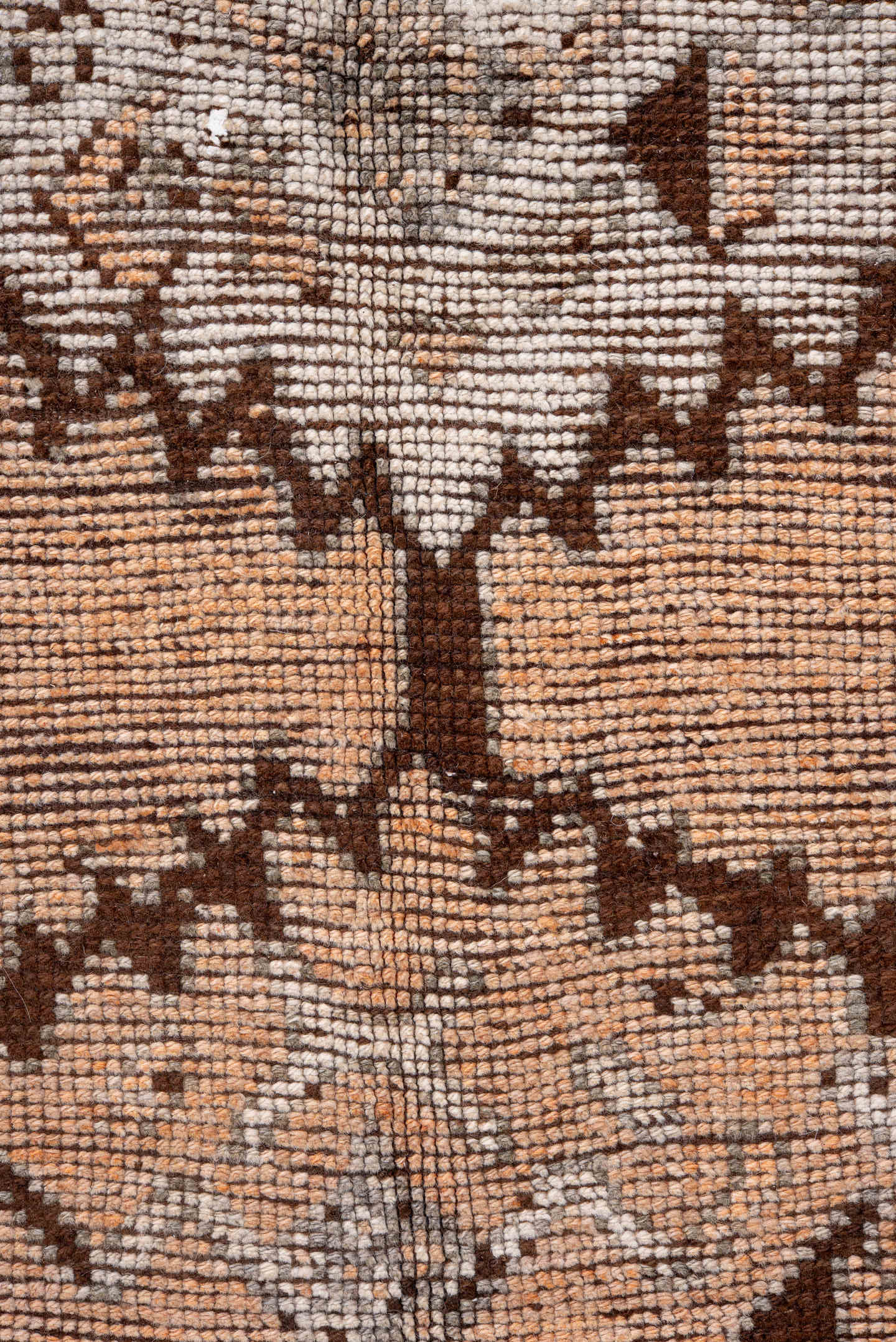 4' x 14' one-of-a-kind handmade antique Oushak runner rug. Color palette: peach, ivory, taupe, brown, gray, camel