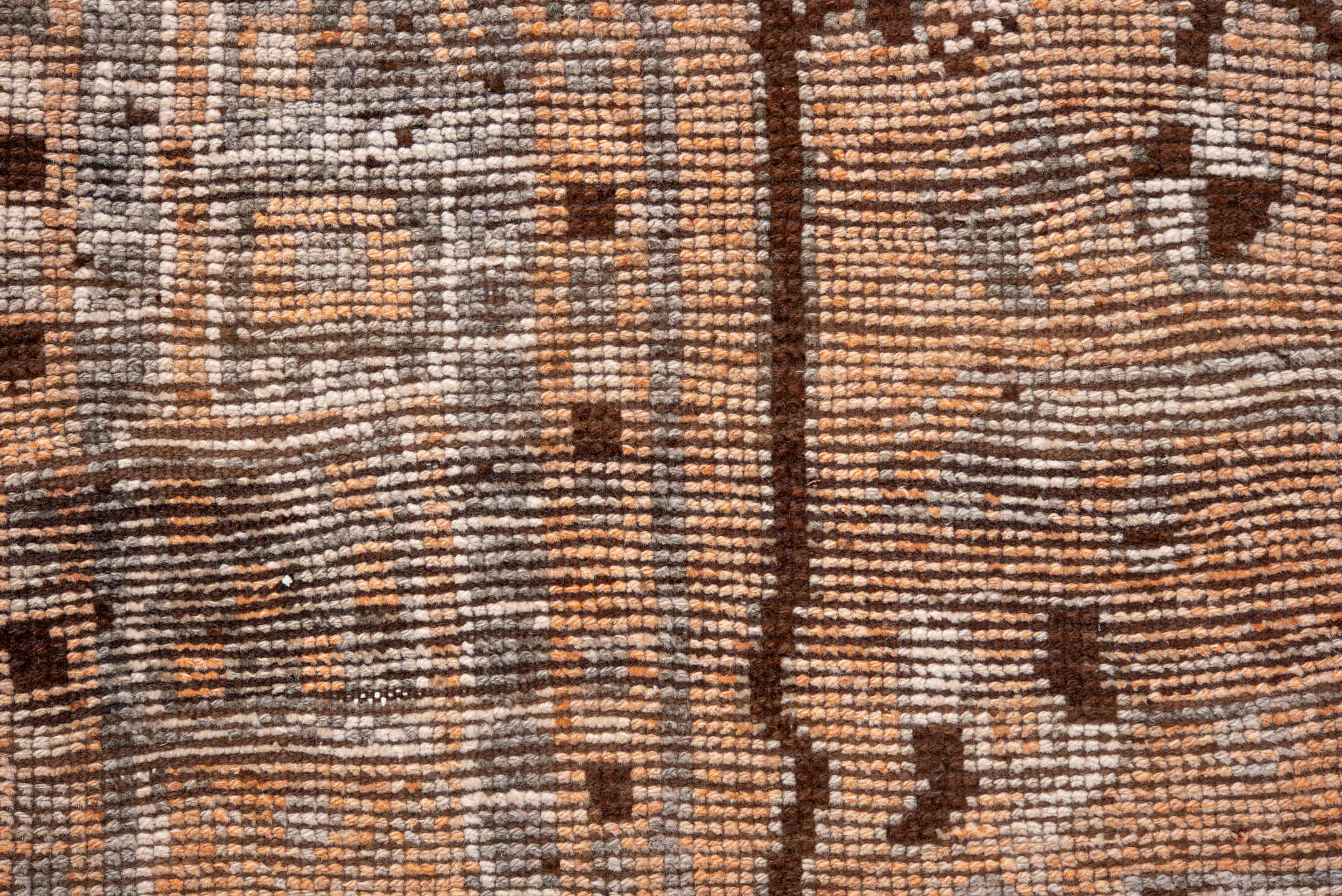 4' x 14' one-of-a-kind handmade antique Oushak runner rug. Color palette: peach, ivory, taupe, brown, gray, camel