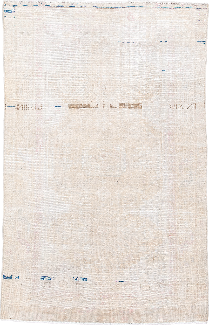 4' x 6' one-of-a-kind handmade antique Hamadan small size rug. Color palette: ivory, cream, beige, taupe, faint rose