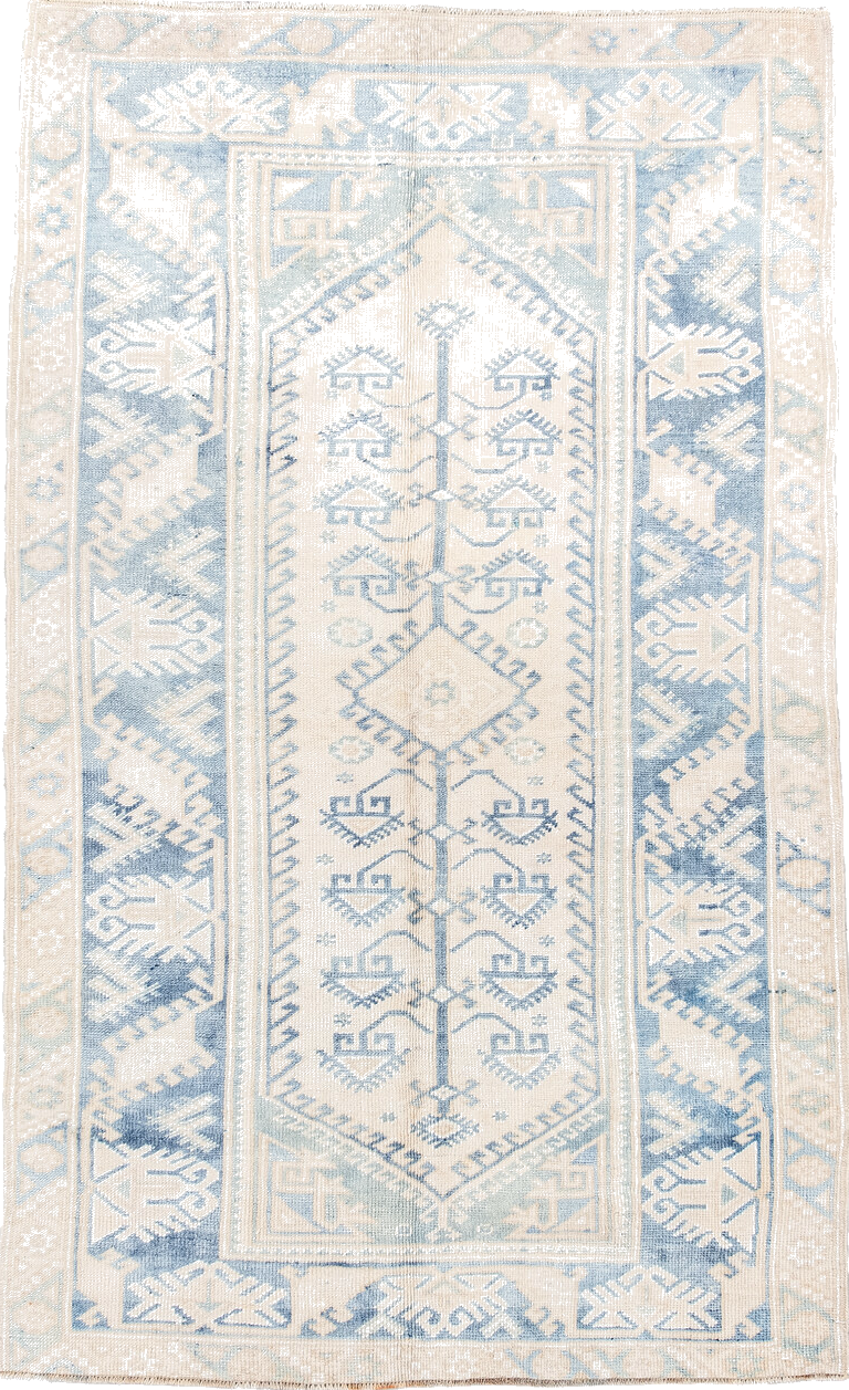 3' x 6' one-of-a-kind handmade vintage Anatolian small size rug. Color palette: antiquewhite, dark gray, floral white