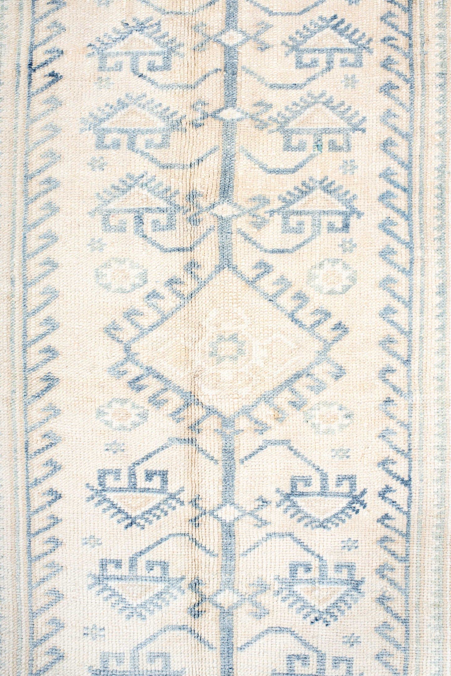3' x 6' one-of-a-kind handmade antique Anatolian small size rug. Color palette: ivory, sky blue, beige, cream, pale blue
