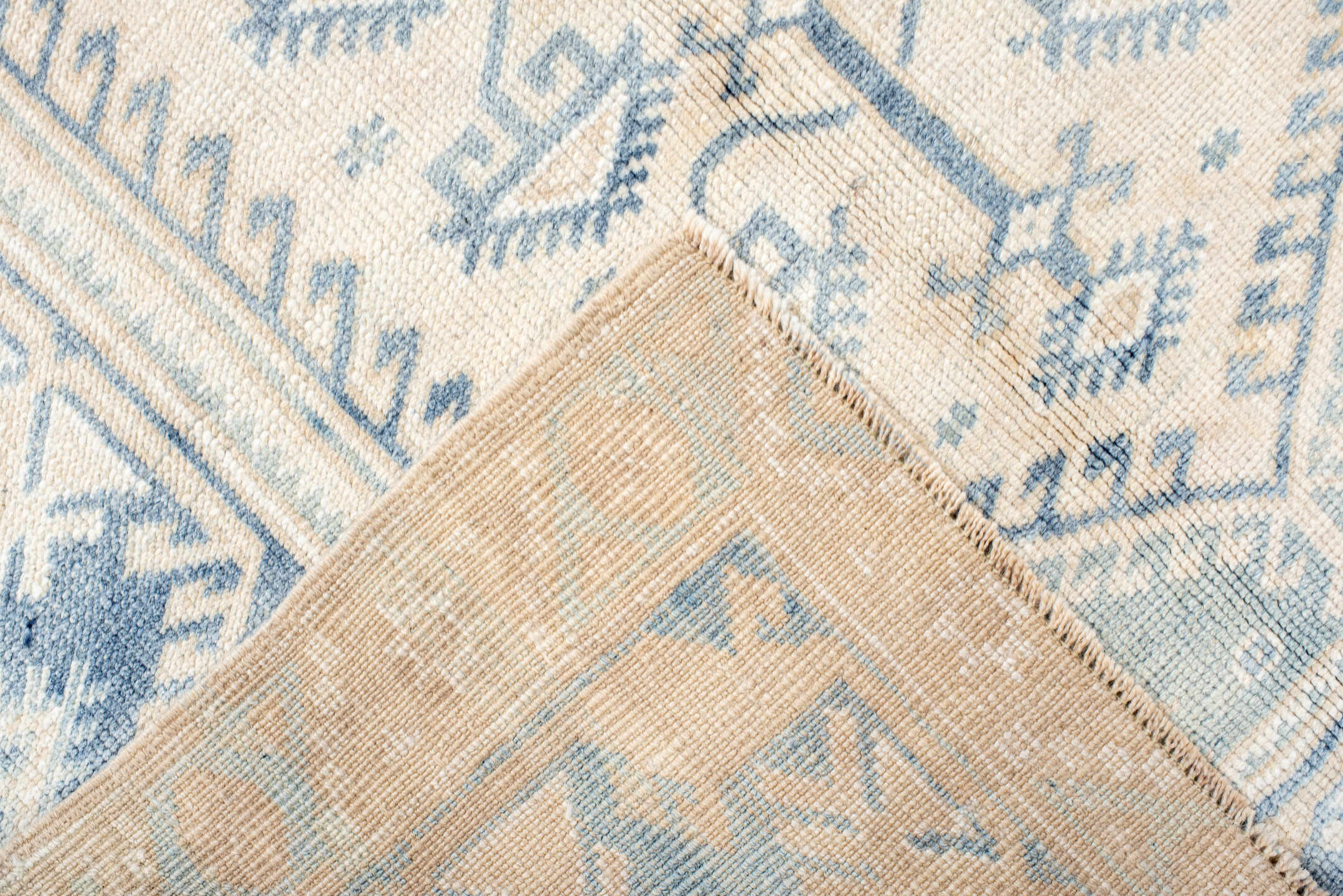 3' x 6' one-of-a-kind handmade antique Anatolian small size rug. Color palette: ivory, sky blue, beige, cream, pale blue