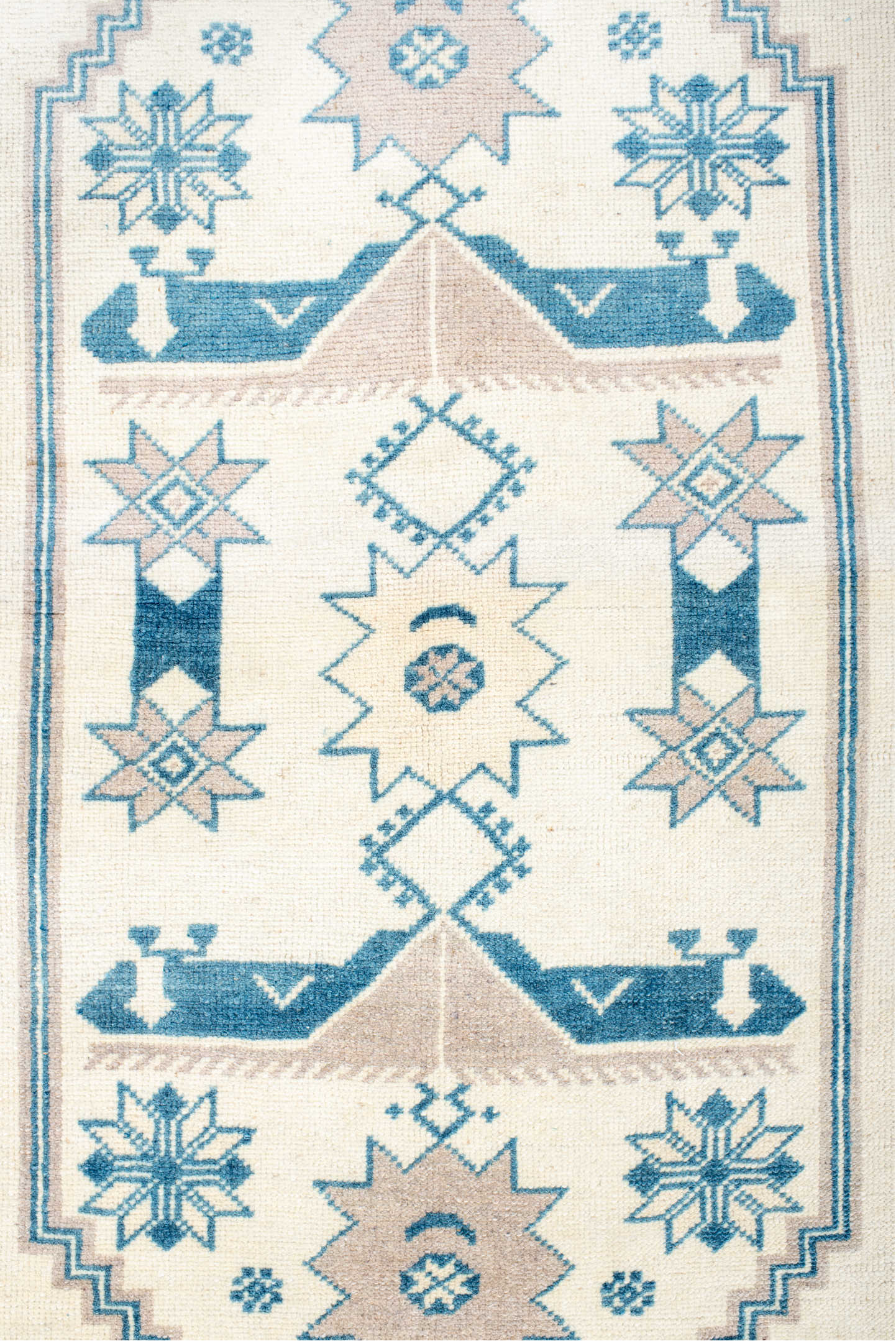 3' x 6' one-of-a-kind handmade antique Anatolian small size rug. Color palette: ivory, sky blue, azure, beige, light blue