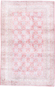 3' x 4' one-of-a-kind handmade vintage Kashmir small size rug. Color palette: blush, ivory, pale blue, rose, cream