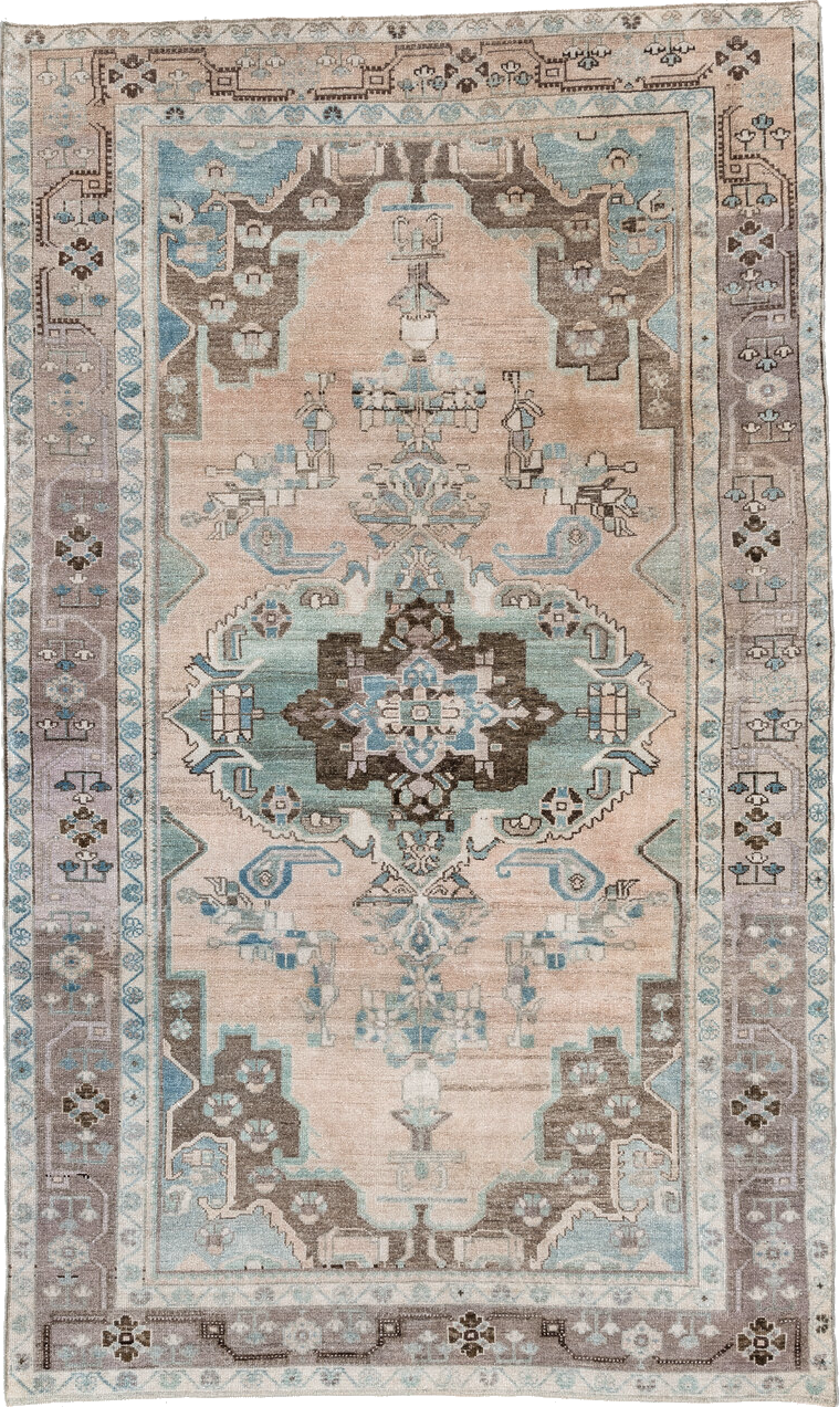 4' x 7' one-of-a-kind handmade vintage Malayer rug. Color palette: brown, dark gray, dim gray, gray, light gray, off-white