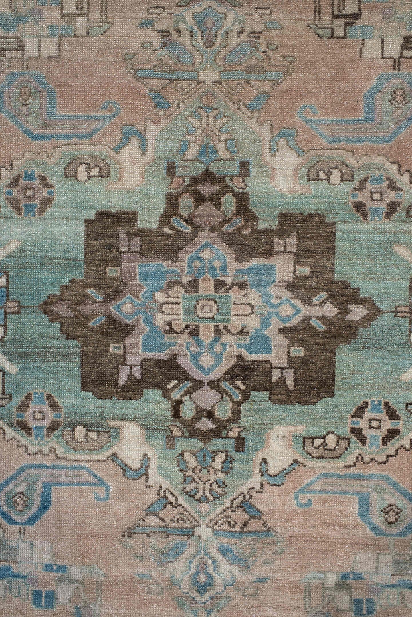 4' x 7' one-of-a-kind handmade vintage Malayer rug. Color palette: blush, taupe, sky blue, brown, ivory, charcoal, pink