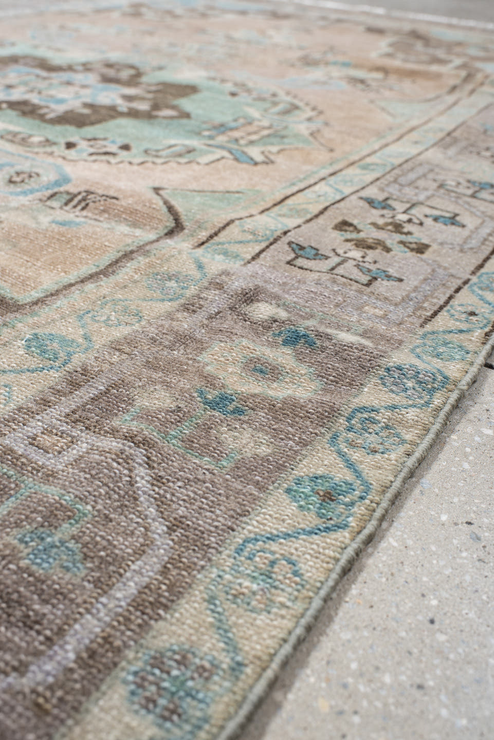 4' x 7' one-of-a-kind handmade vintage Malayer rug. Color palette: blush, taupe, sky blue, brown, ivory, charcoal, pink