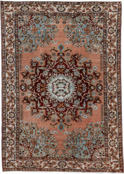 4' x 6' one-of-a-kind handmade vintage Malayer small size rug. Color palette: rose, ivory, burgundy, sky blue, taupe, brown