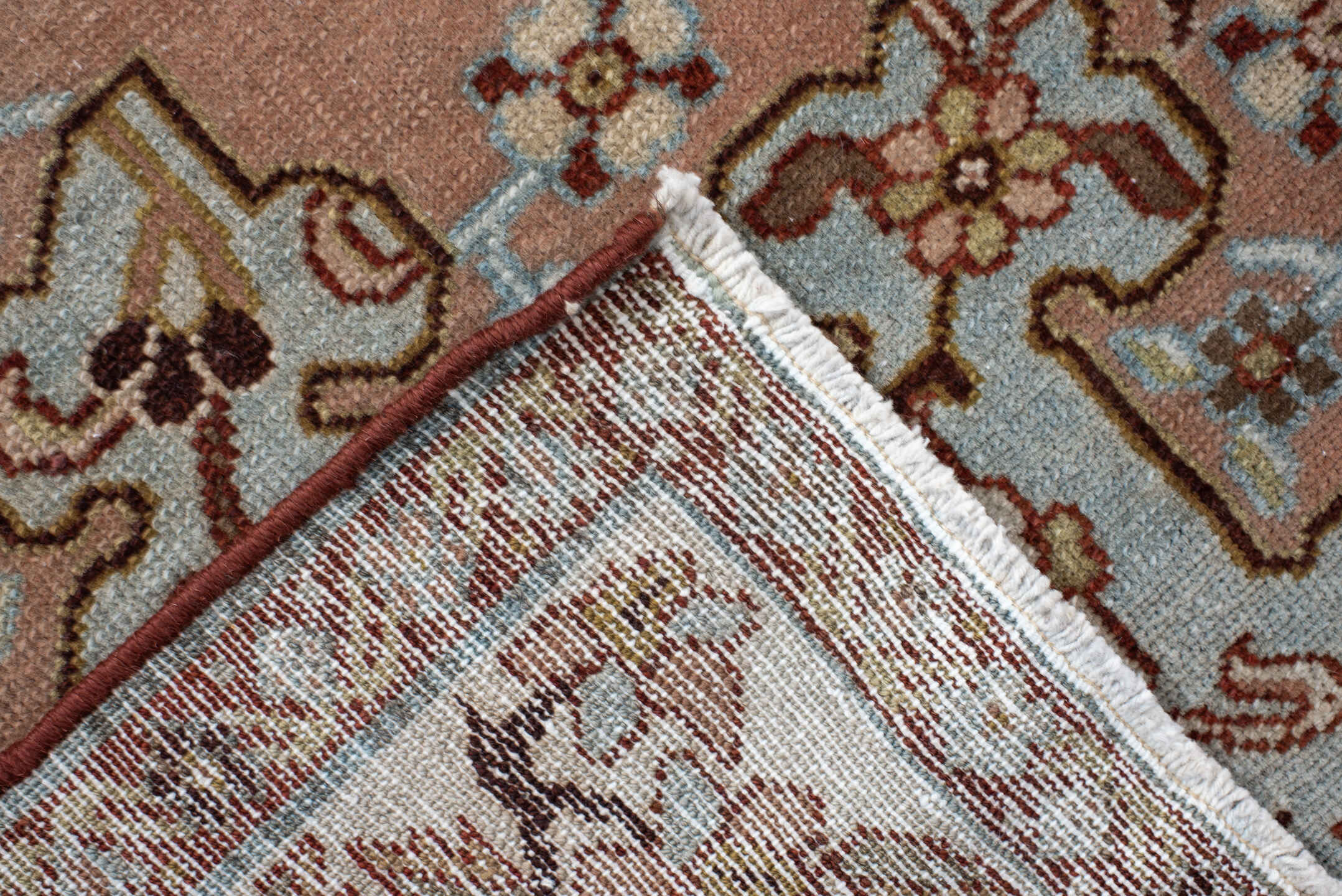 4' x 6' one-of-a-kind handmade vintage Malayer small size rug. Color palette: rose, ivory, burgundy, sky blue, taupe, brown