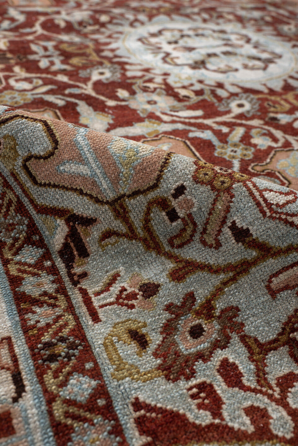 4' x 6' one-of-a-kind handmade vintage Malayer small size rug. Color palette: rose, ivory, burgundy, sky blue, taupe, brown