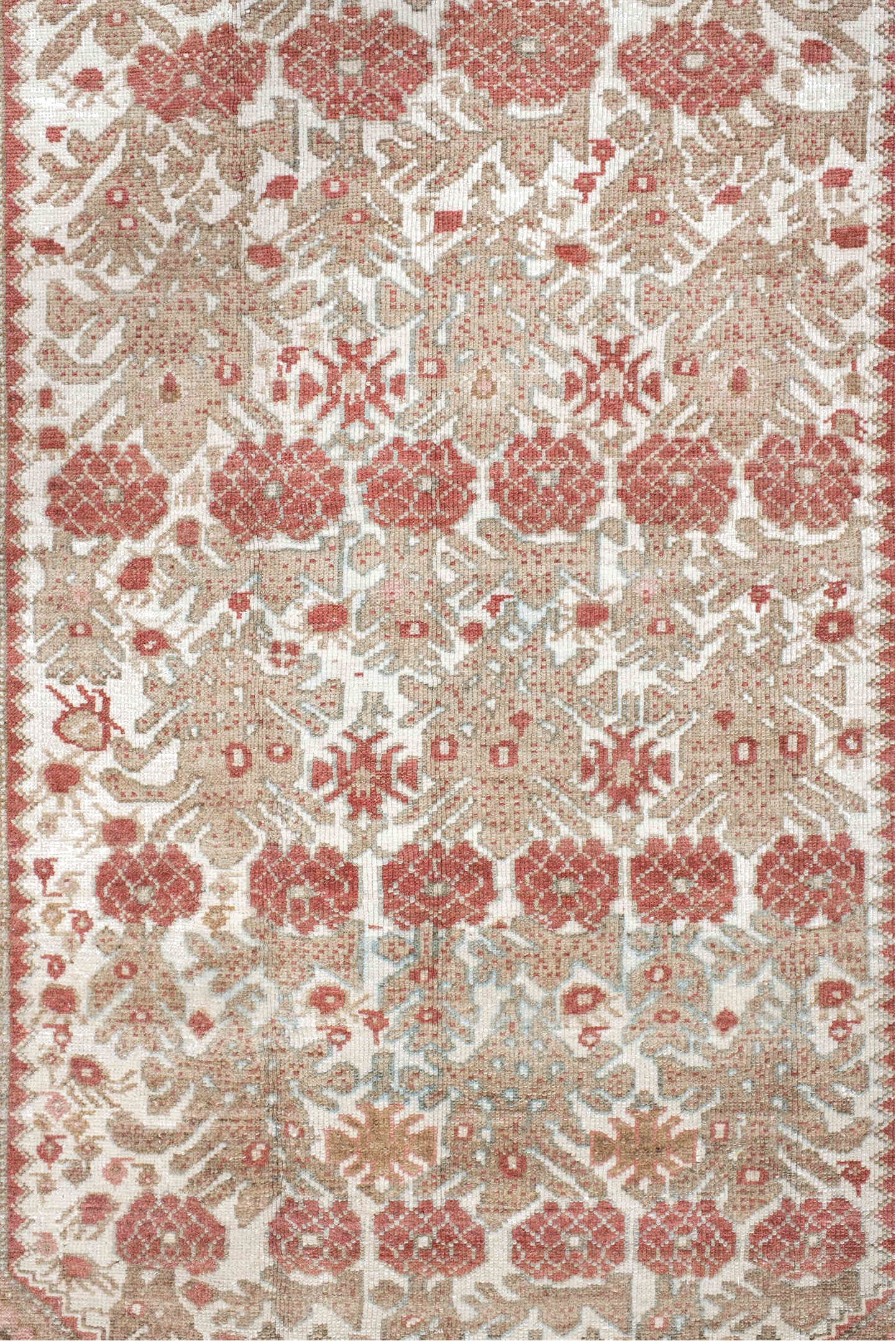 3' x 4' one-of-a-kind handmade vintage Malayer small size rug. Color palette: brown, floral white, gray, linen, off-white