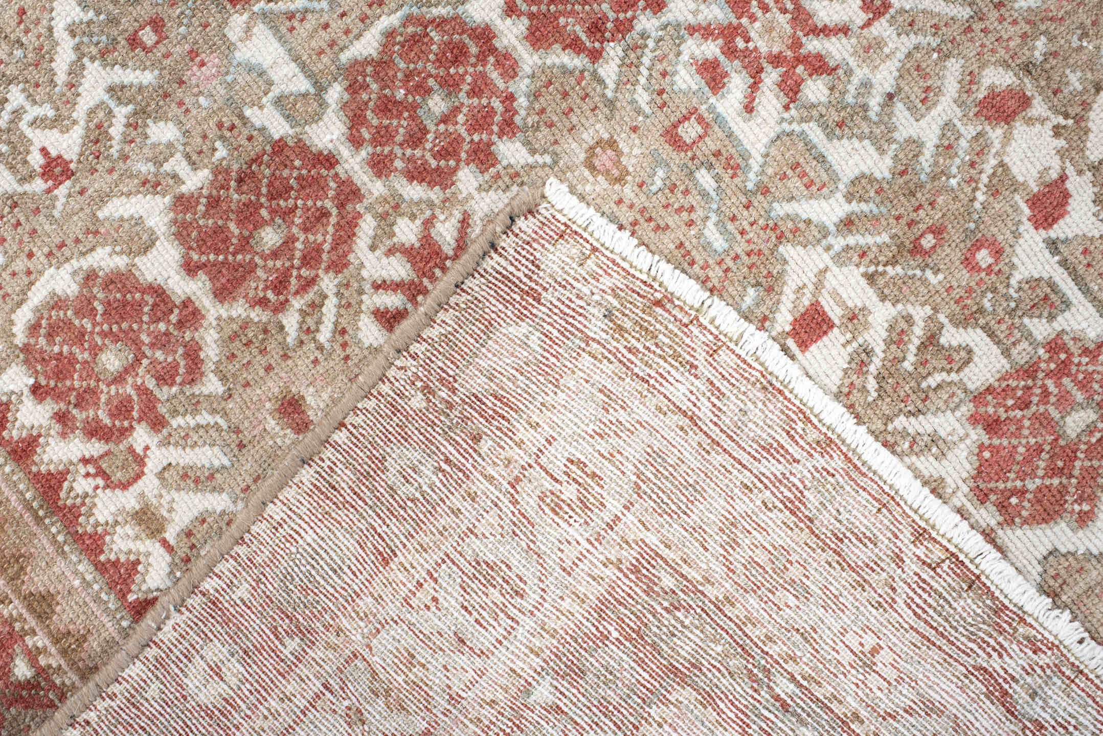 3' x 4' one-of-a-kind handmade antique Malayer small size rug. Color palette: ivory, rose, rust, taupe, beige, sage, pink