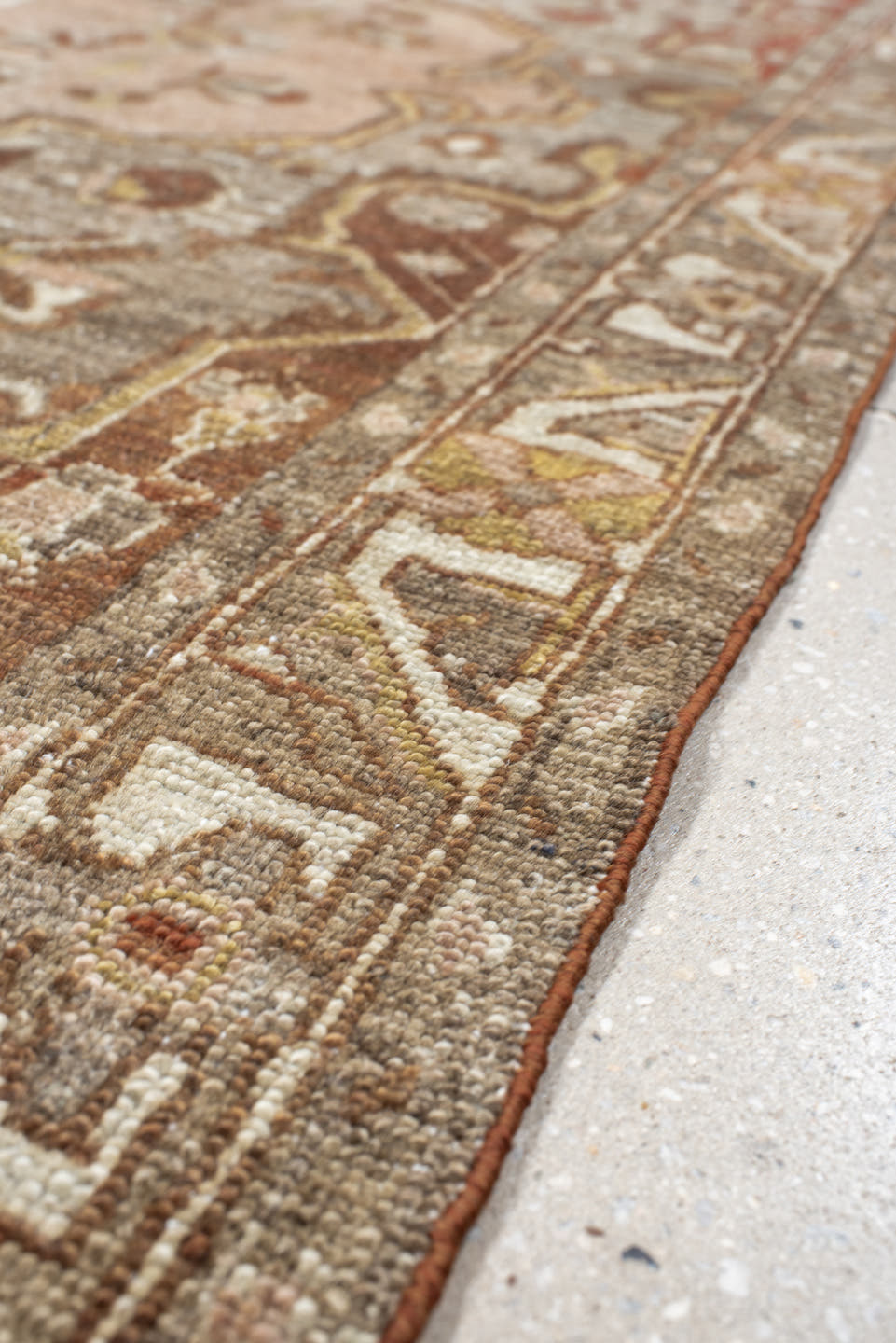 4' x 6' one-of-a-kind handmade vintage Baktiary small size rug. Color palette: taupe, rust, blush, ivory, sage, gold, brown