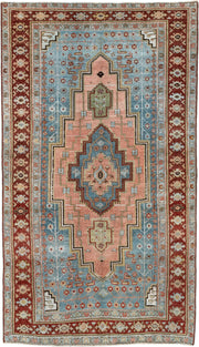 4' x 7' one-of-a-kind handmade antique Bidjar rug. Color palette: light blue, rust, blush, ivory, sage, camel, charcoal