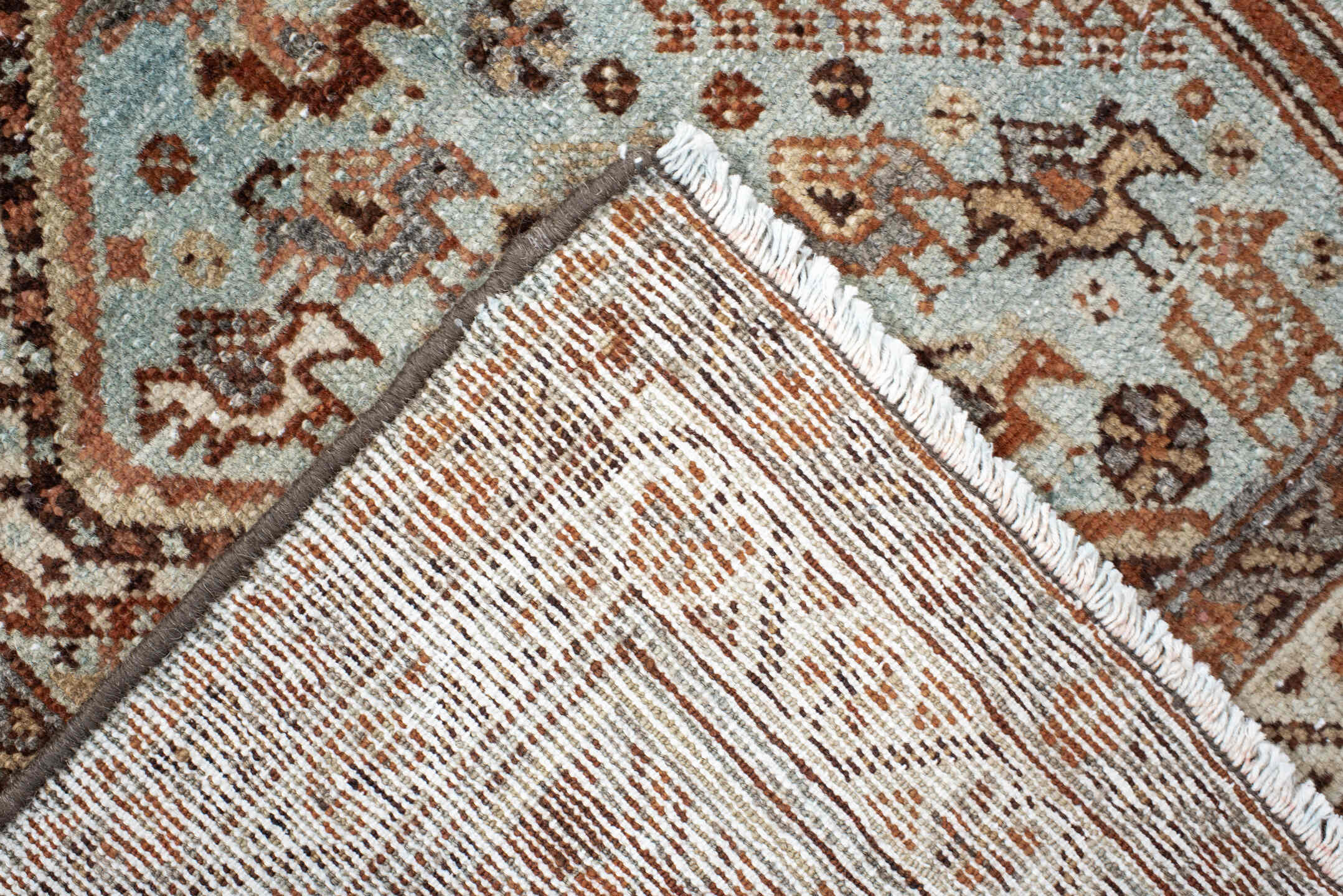4' x 5' one-of-a-kind handmade antique Afshar small size rug. Color palette: rust, ivory, light blue, brown, camel, charcoal