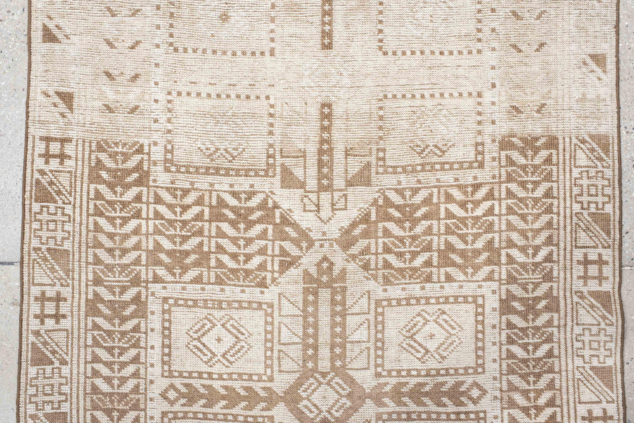 3' x 4' one-of-a-kind handmade antique Anatolian small size rug. Color palette: ivory, taupe, camel, beige, gray