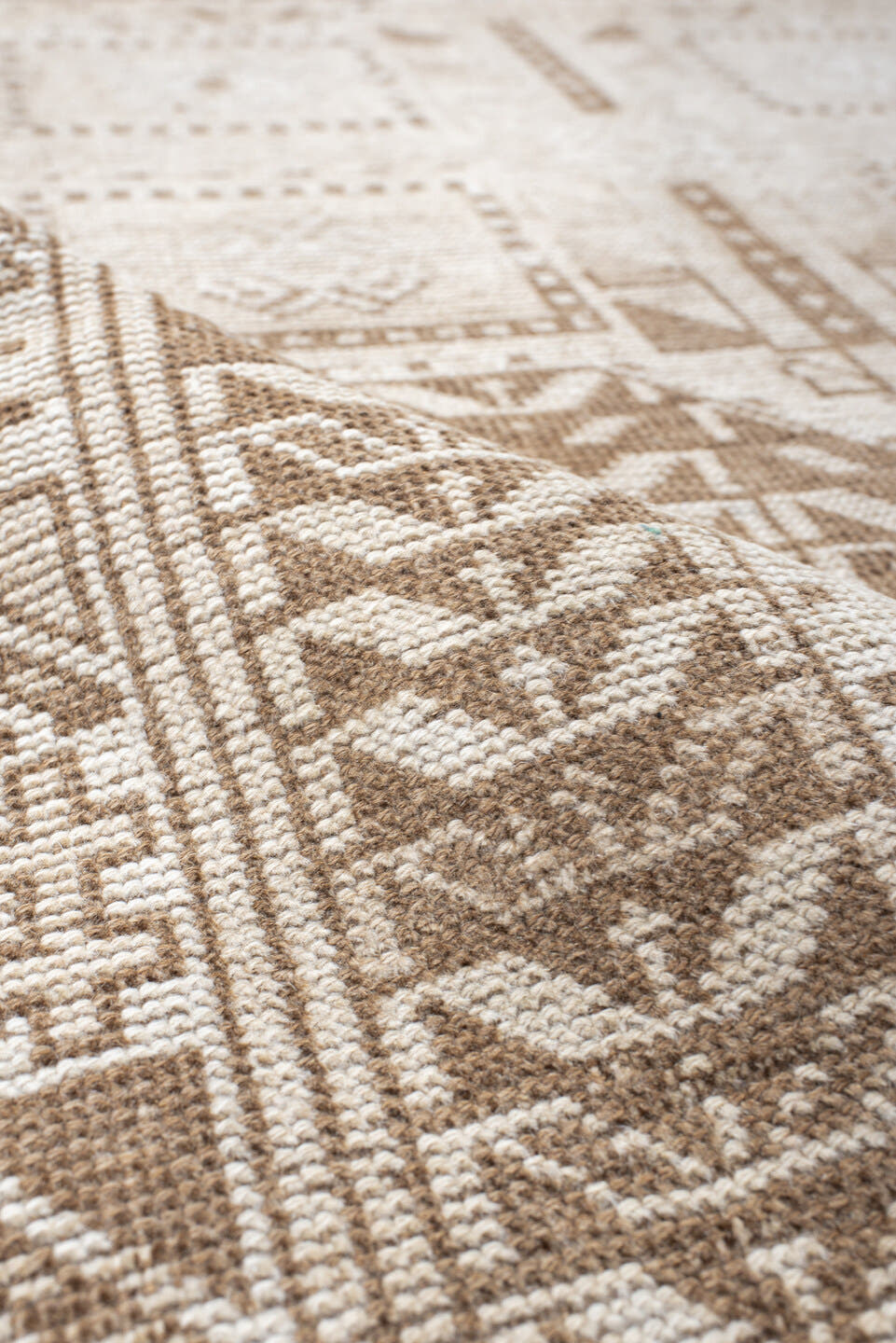 3' x 4' one-of-a-kind handmade antique Anatolian small size rug. Color palette: ivory, taupe, camel, beige, gray