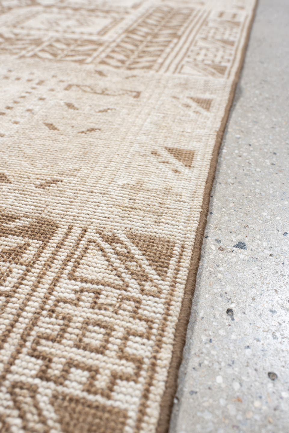 3' x 4' one-of-a-kind handmade antique Anatolian small size rug. Color palette: ivory, taupe, camel, beige, gray