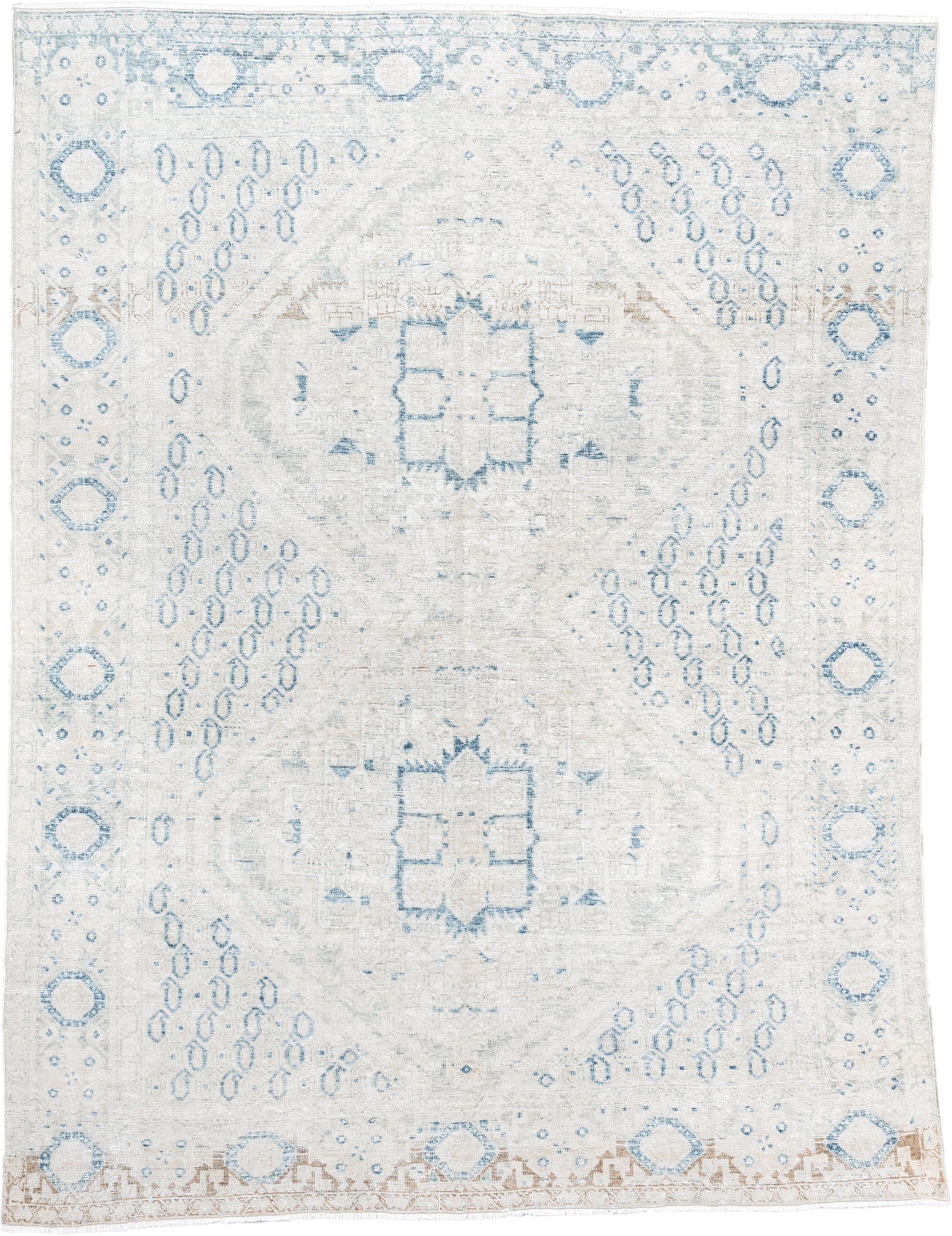5' x 6' one-of-a-kind handmade antique Afshar rug. Color palette: ivory, sky blue, beige, cream, taupe, light blue, gray