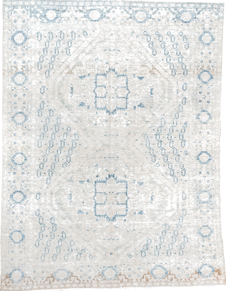 5' x 6' one-of-a-kind handmade vintage Afshar rug. Color palette: azure, blue, gainsboro, gray, light blue, light gray