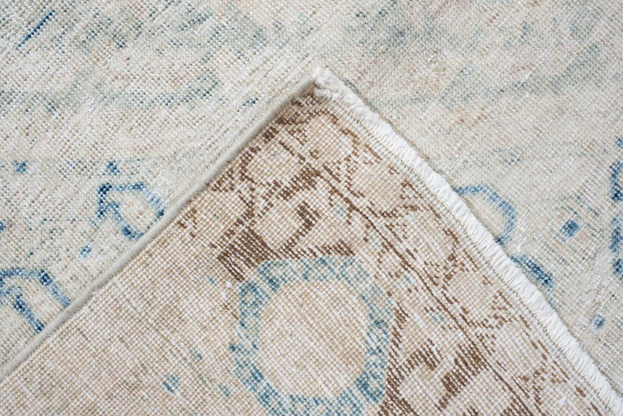 5' x 6' one-of-a-kind handmade antique Afshar rug. Color palette: ivory, sky blue, beige, cream, taupe, light blue, gray