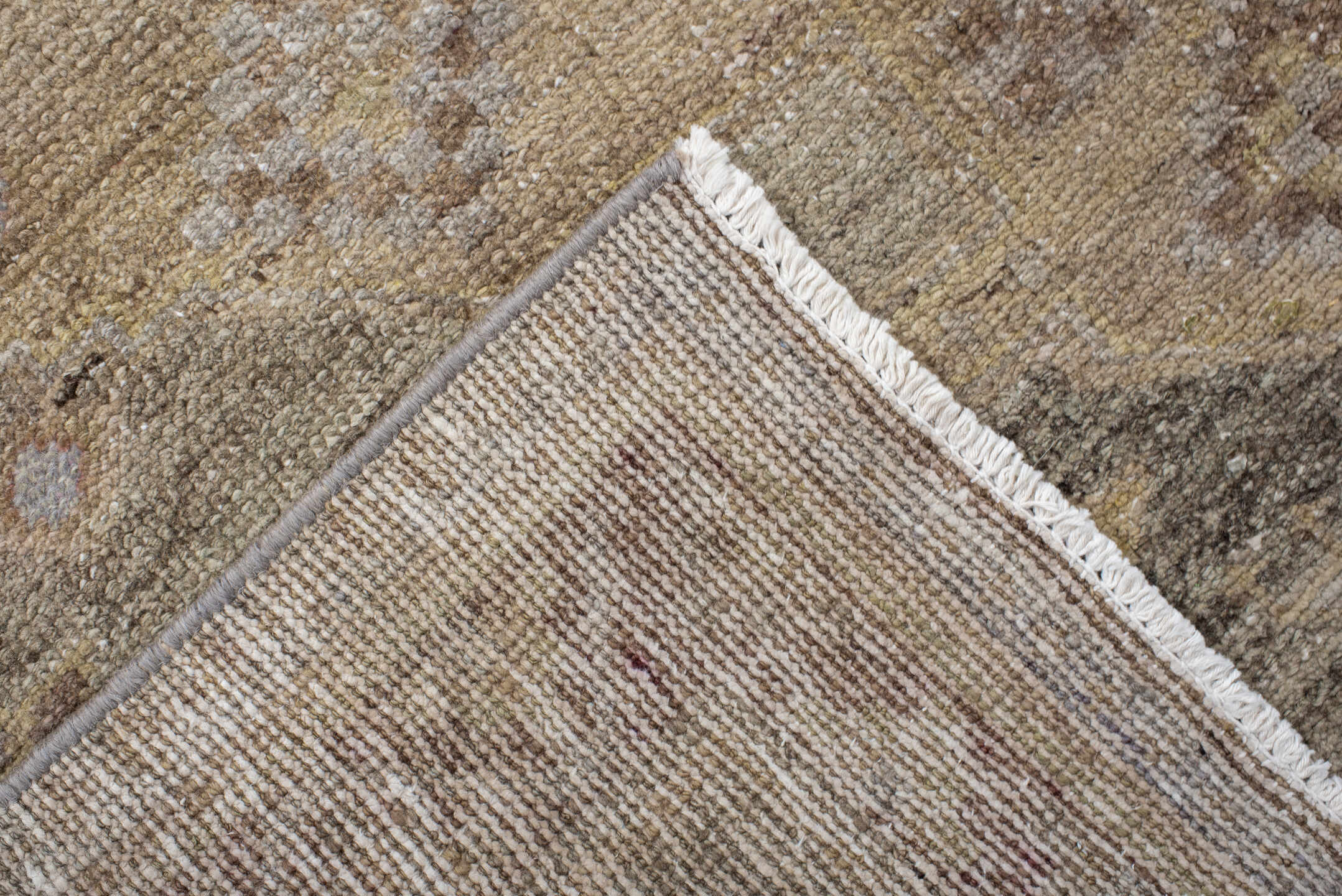4' x 10' one-of-a-kind handmade antique Sarab runner rug. Color palette: ivory, camel, taupe, rose, charcoal, sage, tan
