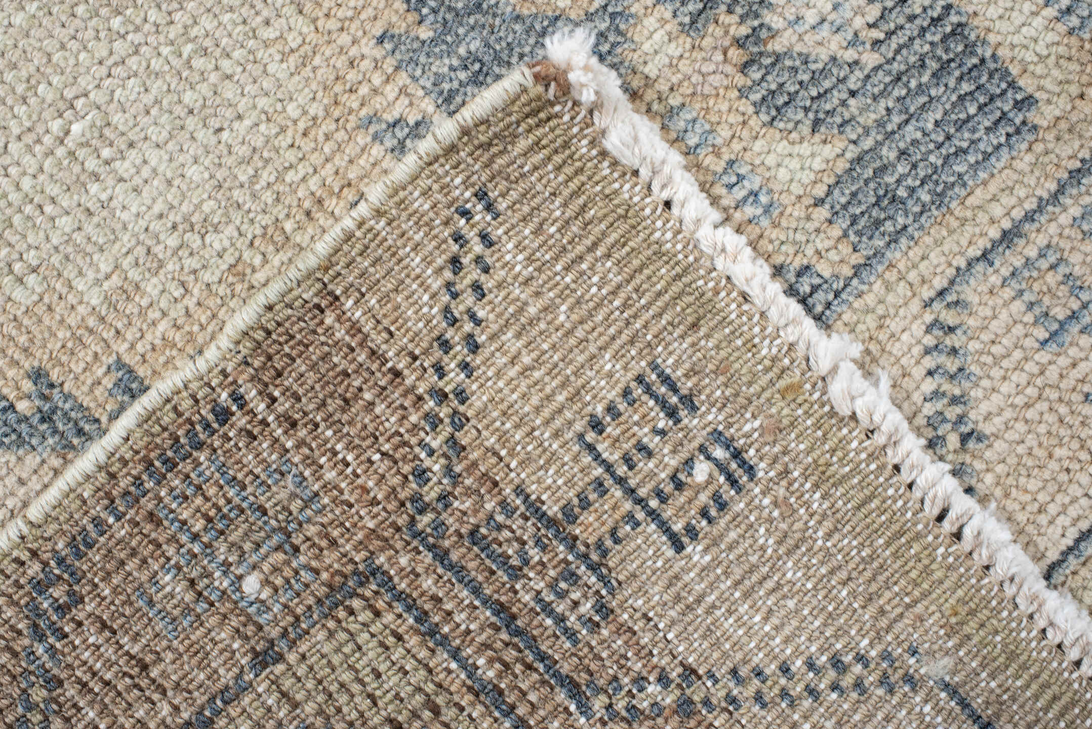 4' x 7' one-of-a-kind handmade antique Meshkin rug. Color palette: camel, ivory, pale blue, beige, taupe, light blue, gray