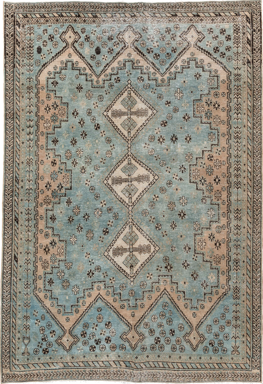 5' x 7' one-of-a-kind handmade vintage Afshar rug. Color palette: black, brown, gainsboro, gray, light gray, off-white