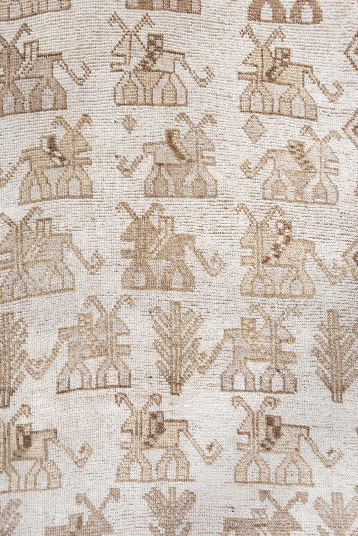 3' x 6' one-of-a-kind handmade antique Gabbe small size rug. Color palette: ivory, taupe, camel, beige, brown, gray