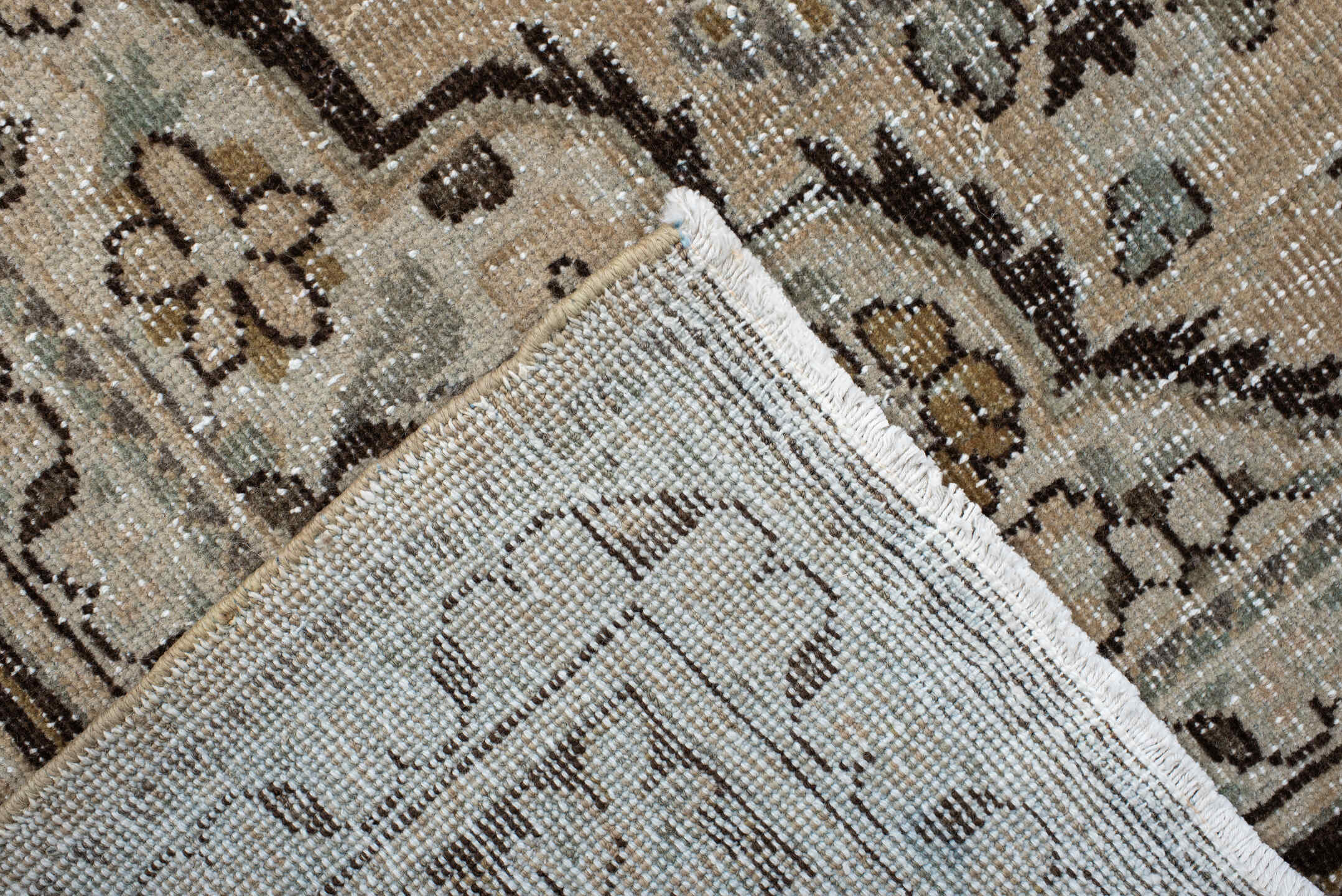 6' x 10' one-of-a-kind handmade antique Mahal large size rug. Color palette: ivory, taupe, charcoal, beige, sage, camel