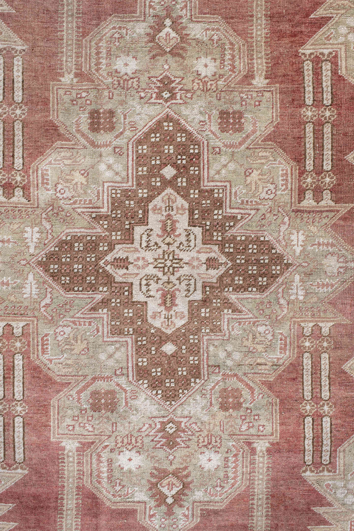 4' x 8' one-of-a-kind handmade vintage Anatolian rug. Color palette: terra cotta, ivory, sage, rust, taupe, rose, brown