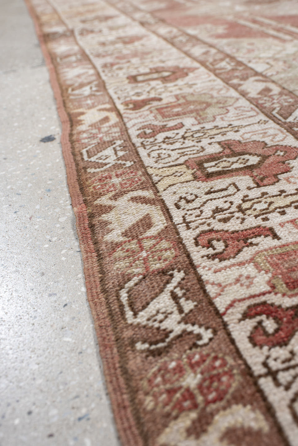 4' x 8' one-of-a-kind handmade vintage Anatolian rug. Color palette: terra cotta, ivory, sage, rust, taupe, rose, brown